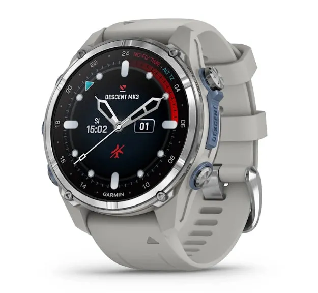 * Descent Mk3 - 43 Mm Stainless Steel With Fog Grey Silicone Band