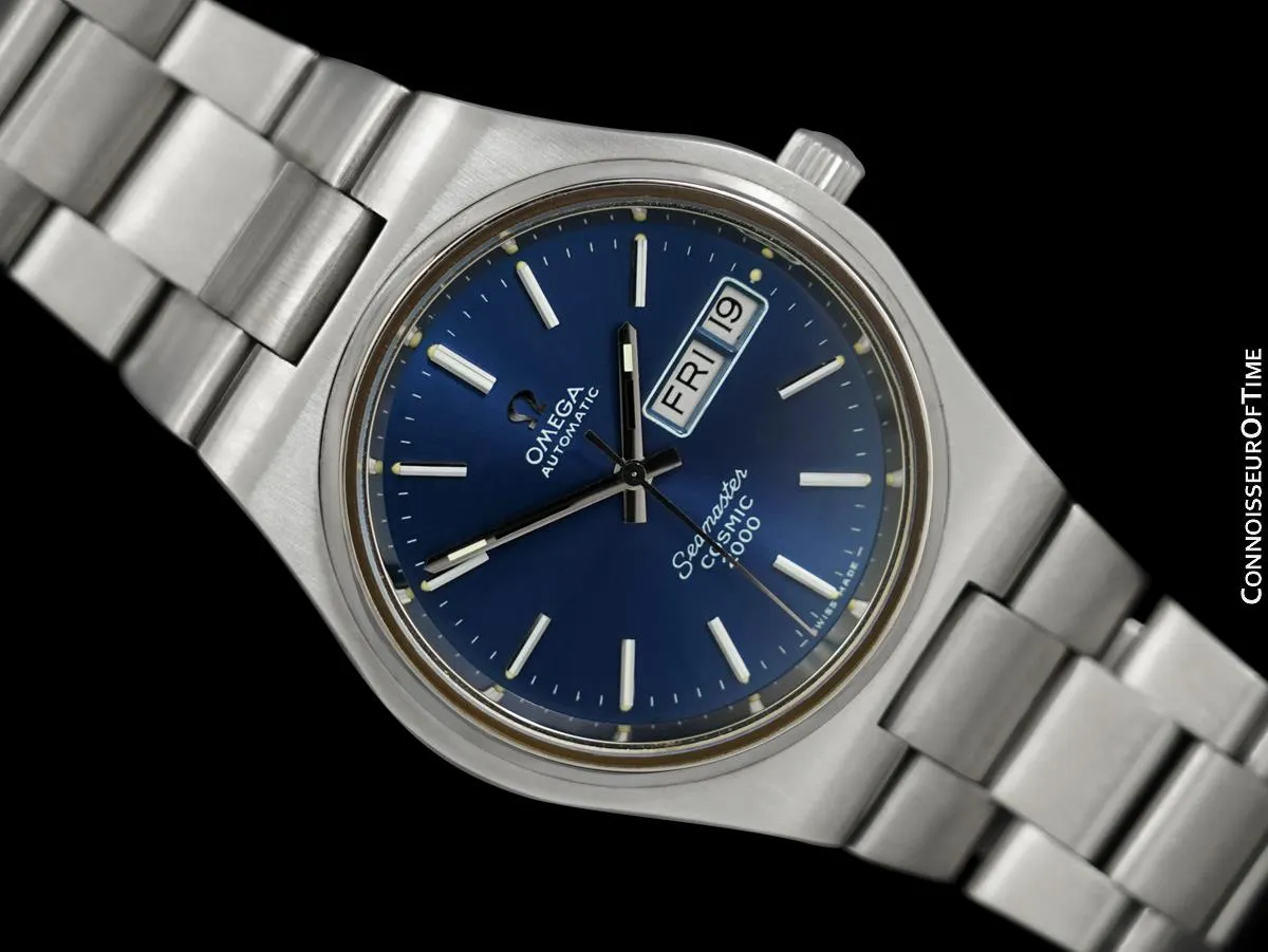 1970's Omega Seamaster Cosmic 2000 Vintage Mens Large Dive Watch, Automatic, Day Date - Stainless Steel