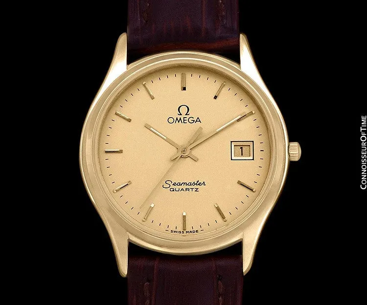 1985 Omega Seamaster Jubilee Vintage Mens Quartz Watch, Quick Setting Date - 18K Gold Plated