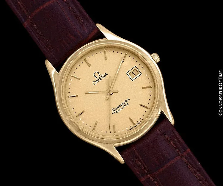 1985 Omega Seamaster Jubilee Vintage Mens Quartz Watch, Quick Setting Date - 18K Gold Plated