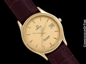 1985 Omega Seamaster Jubilee Vintage Mens Quartz Watch, Quick Setting Date - 18K Gold Plated