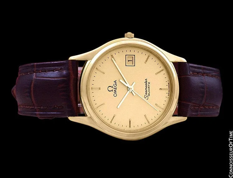 1985 Omega Seamaster Jubilee Vintage Mens Quartz Watch, Quick Setting Date - 18K Gold Plated