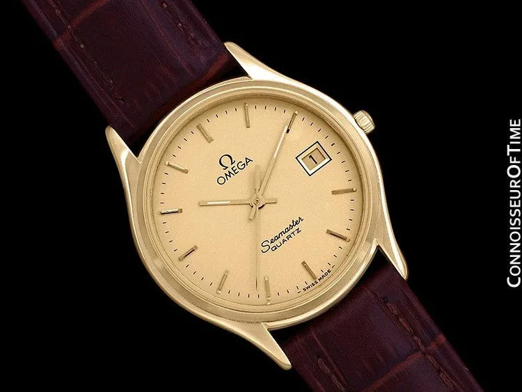 1985 Omega Seamaster Jubilee Vintage Mens Quartz Watch, Quick Setting Date - 18K Gold Plated