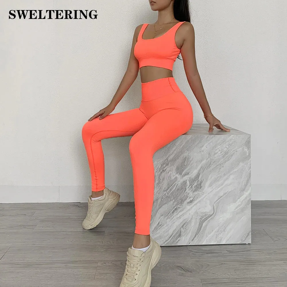 2-Pieces Seamless Padded Sports Bra & High Waist Legging
