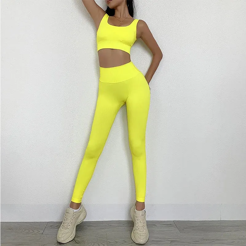 2-Pieces Seamless Padded Sports Bra & High Waist Legging
