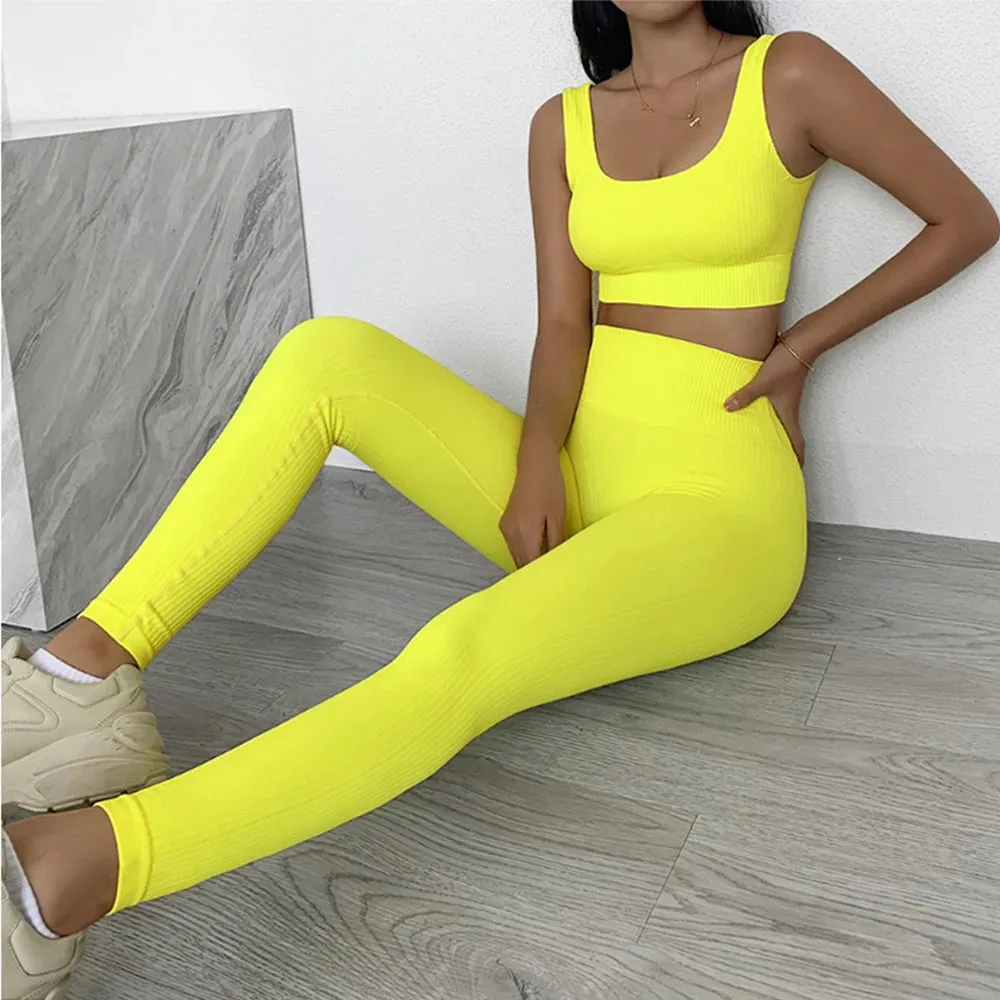 2-Pieces Seamless Padded Sports Bra & High Waist Legging