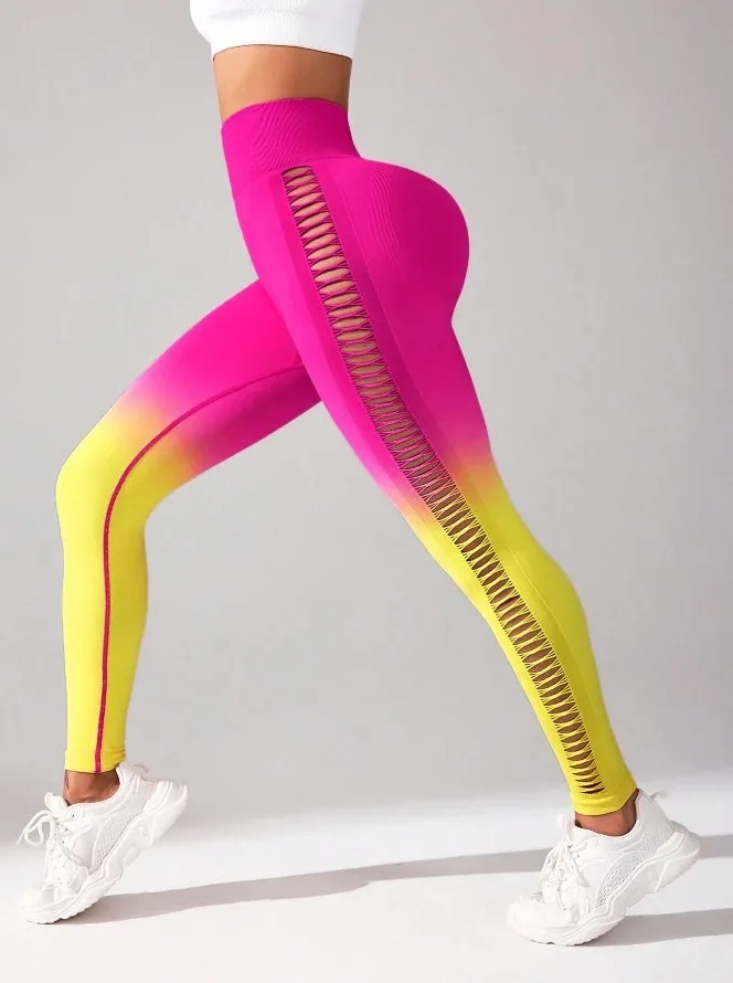 3 Pack Women's Gradient Butterfly High-Waist Butt-Lifting Leggings | Seamless Yoga Pants | Scrunch Elastic Tights