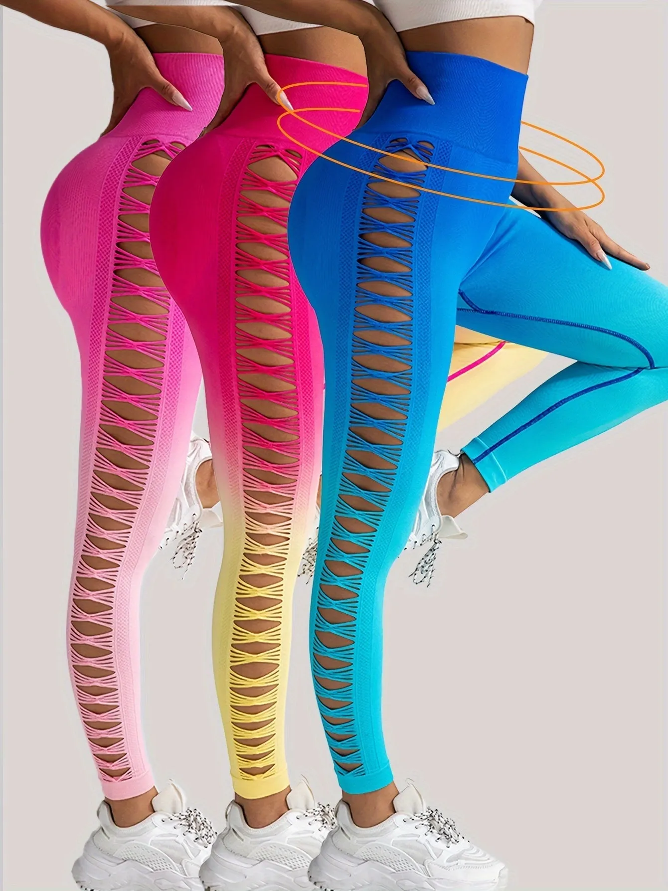 3 Pack Women's Gradient Butterfly High-Waist Butt-Lifting Leggings | Seamless Yoga Pants | Scrunch Elastic Tights