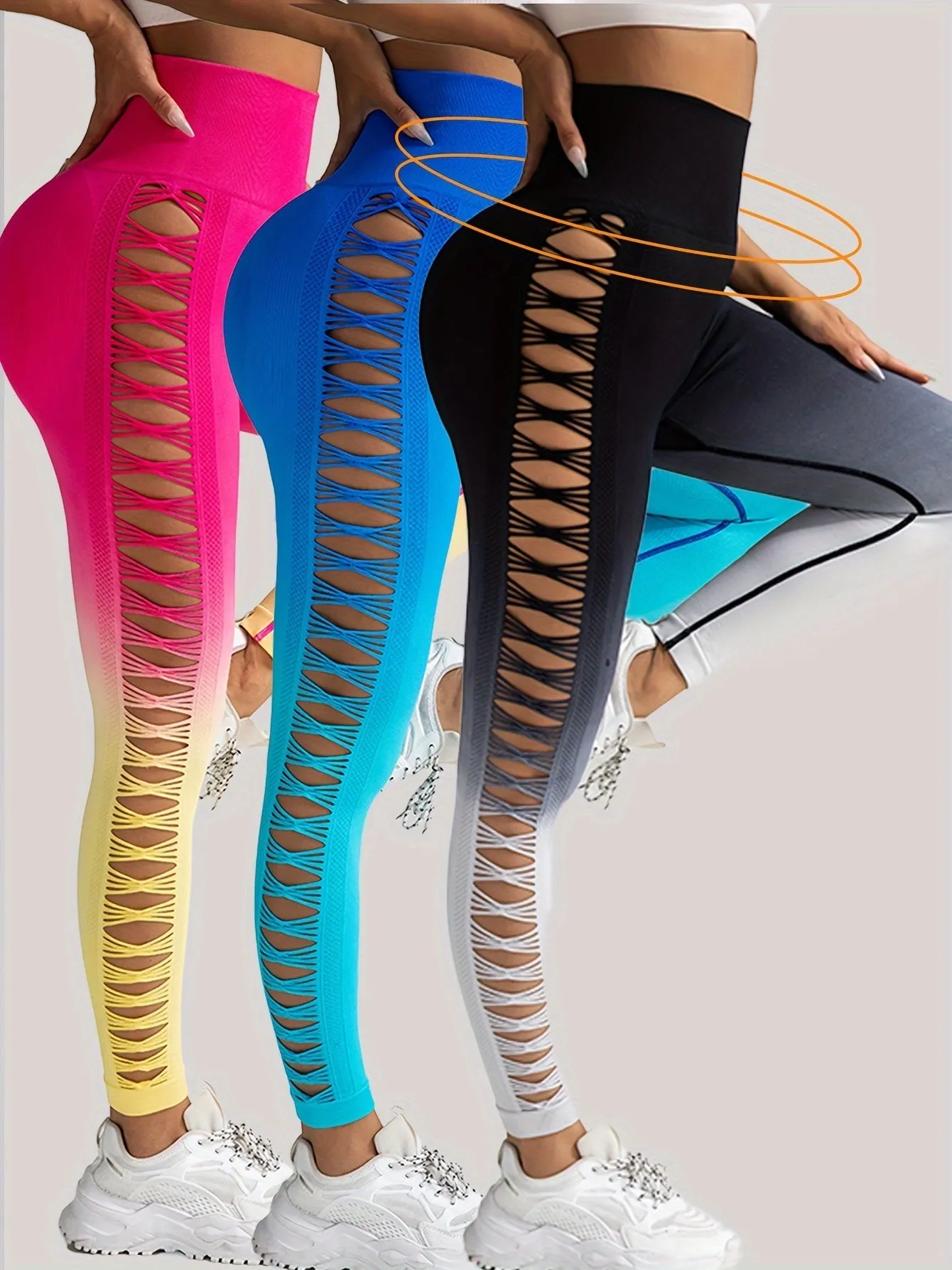 3 Pack Women's Gradient Butterfly High-Waist Butt-Lifting Leggings | Seamless Yoga Pants | Scrunch Elastic Tights