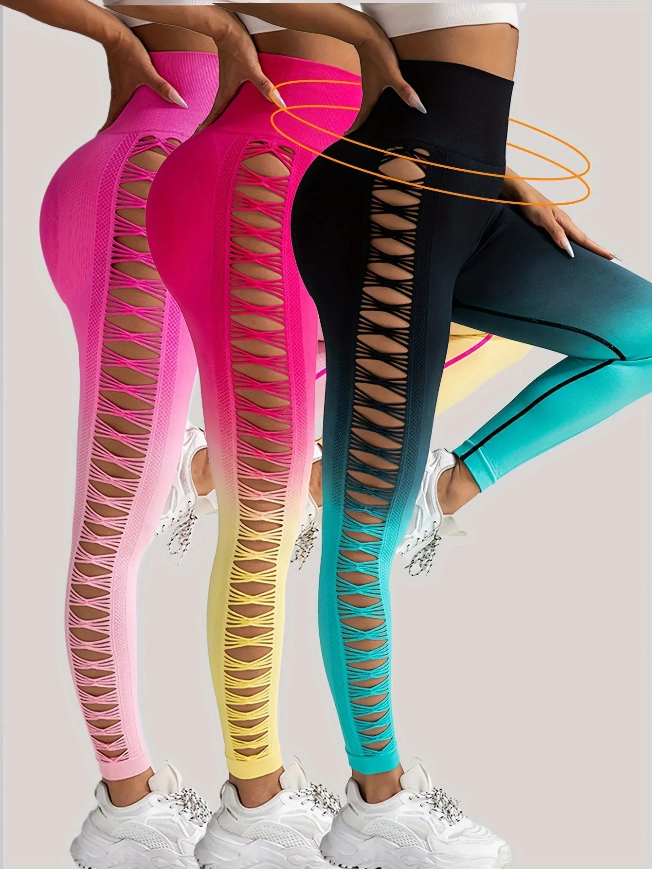 3 Pack Women's Gradient Butterfly High-Waist Butt-Lifting Leggings | Seamless Yoga Pants | Scrunch Elastic Tights