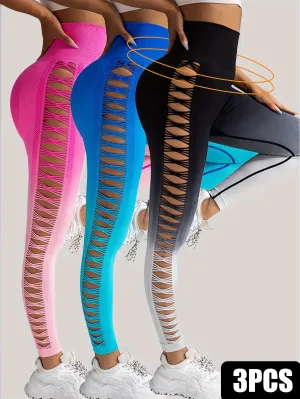 3 Pack Women's Gradient Butterfly High-Waist Butt-Lifting Leggings | Seamless Yoga Pants | Scrunch Elastic Tights