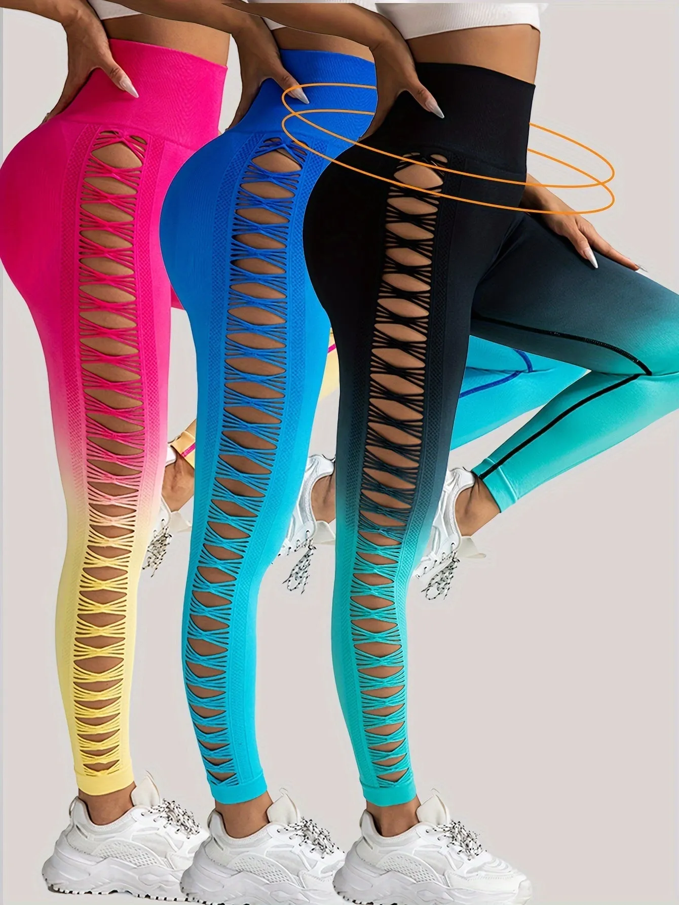 3 Pack Women's Gradient Butterfly High-Waist Butt-Lifting Leggings | Seamless Yoga Pants | Scrunch Elastic Tights
