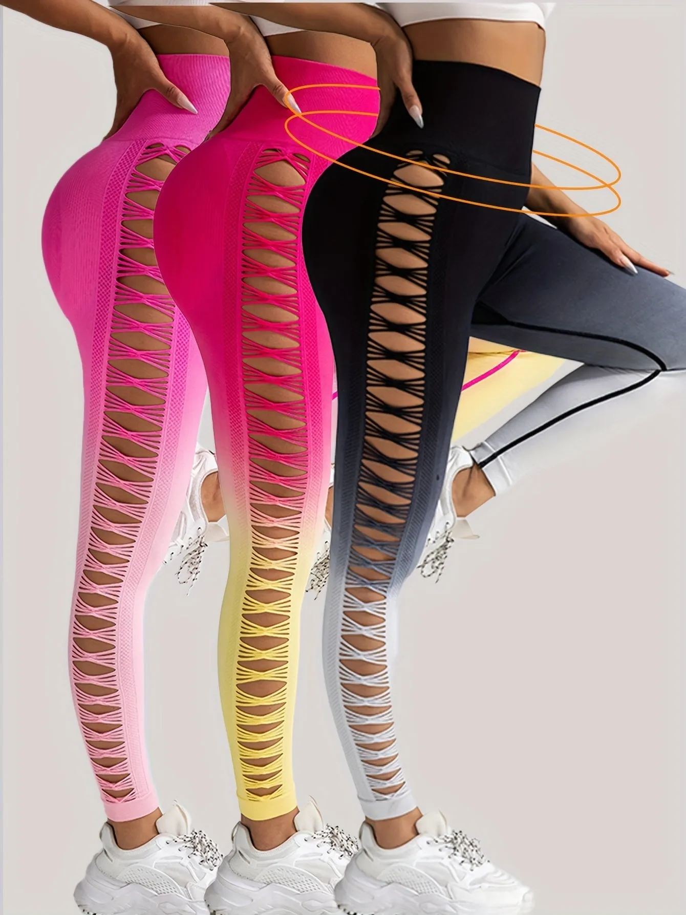 3 Pack Women's Gradient Butterfly High-Waist Butt-Lifting Leggings | Seamless Yoga Pants | Scrunch Elastic Tights
