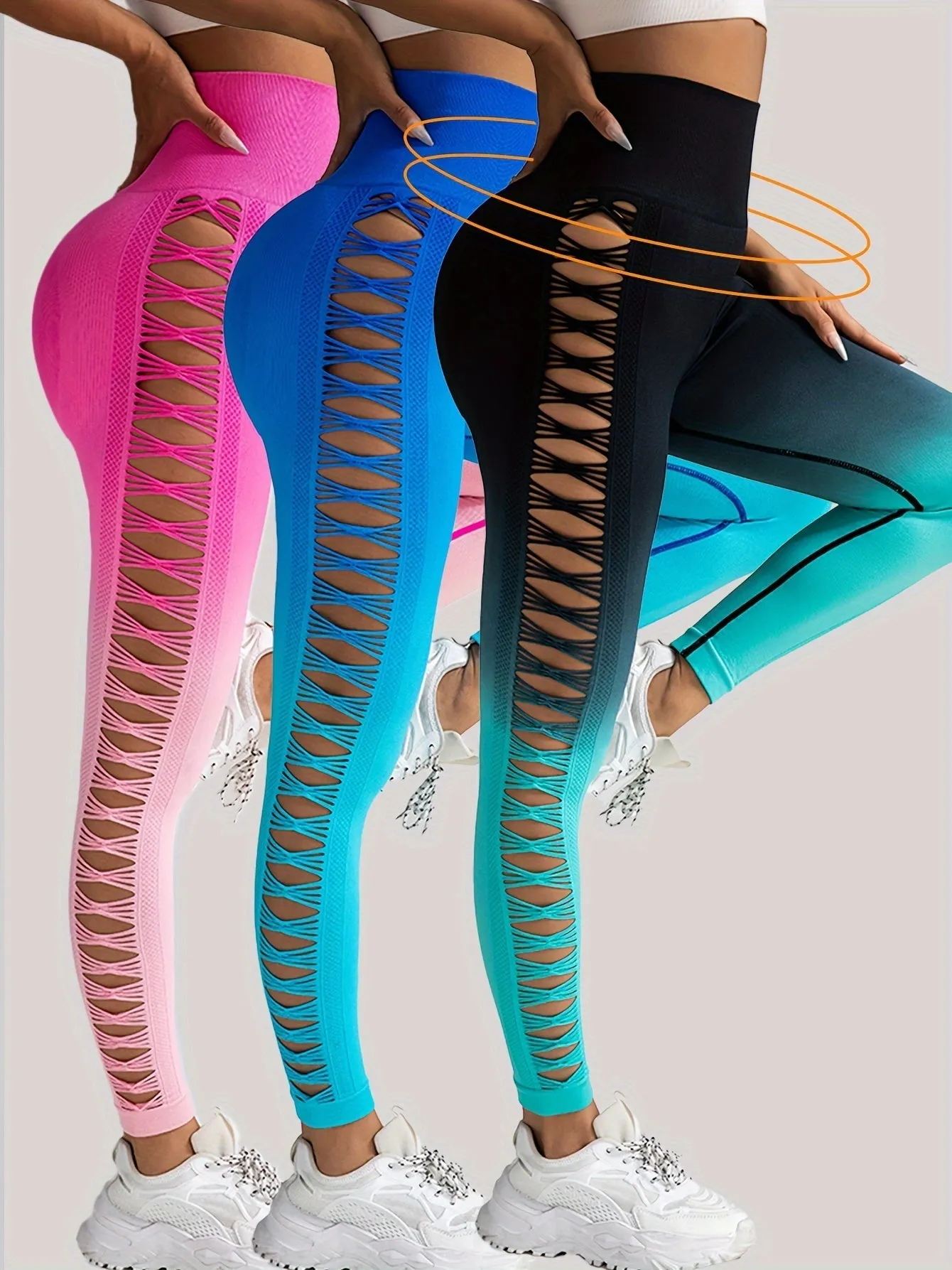 3 Pack Women's Gradient Butterfly High-Waist Butt-Lifting Leggings | Seamless Yoga Pants | Scrunch Elastic Tights