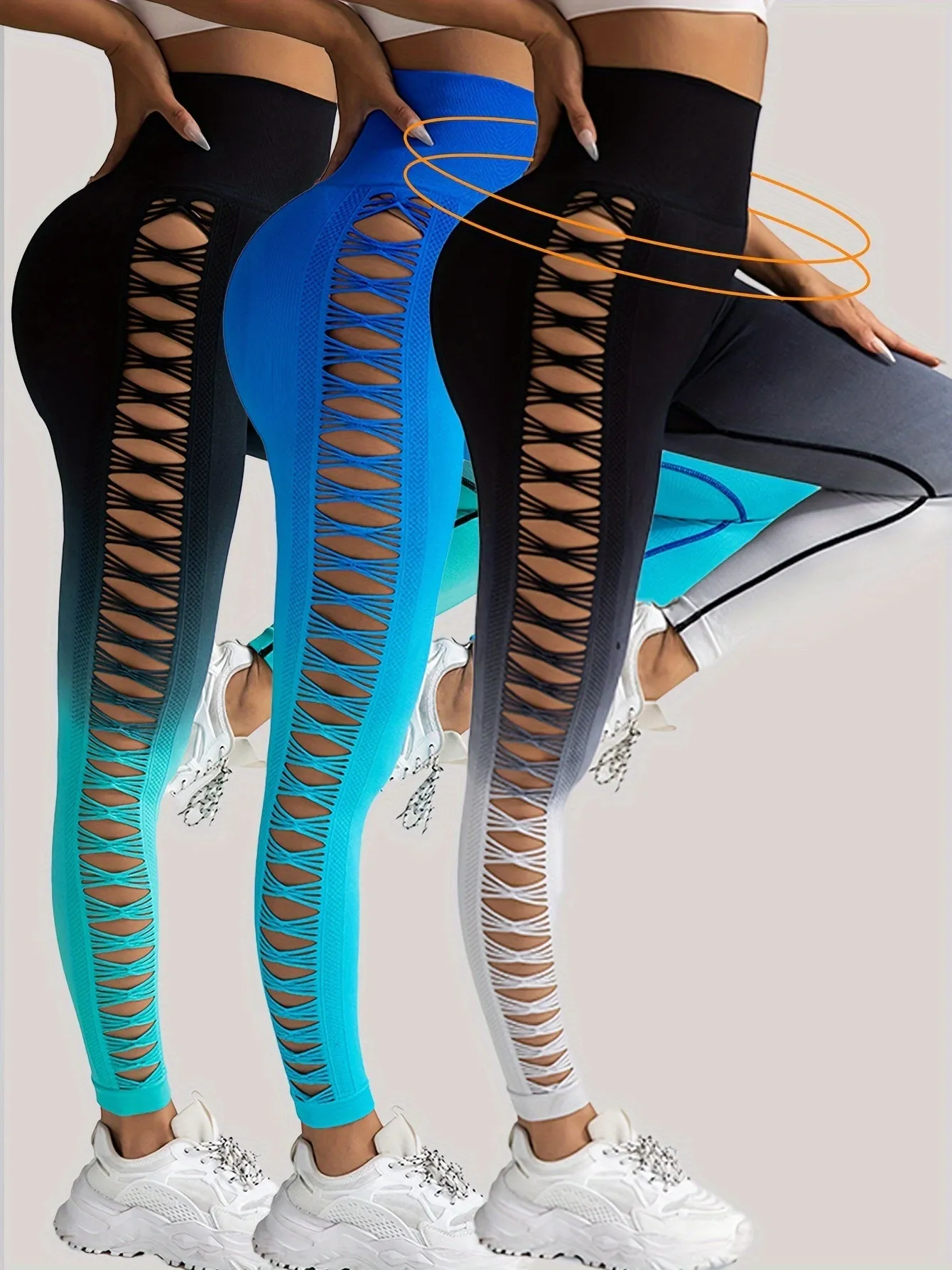3 Pack Women's Gradient Butterfly High-Waist Butt-Lifting Leggings | Seamless Yoga Pants | Scrunch Elastic Tights