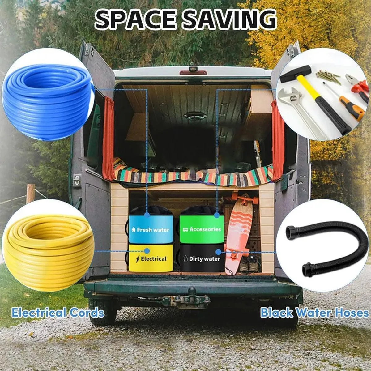 4PCS Caravan Camping RV Hose Bag Cable Storage Organizer for Water Hose Cord