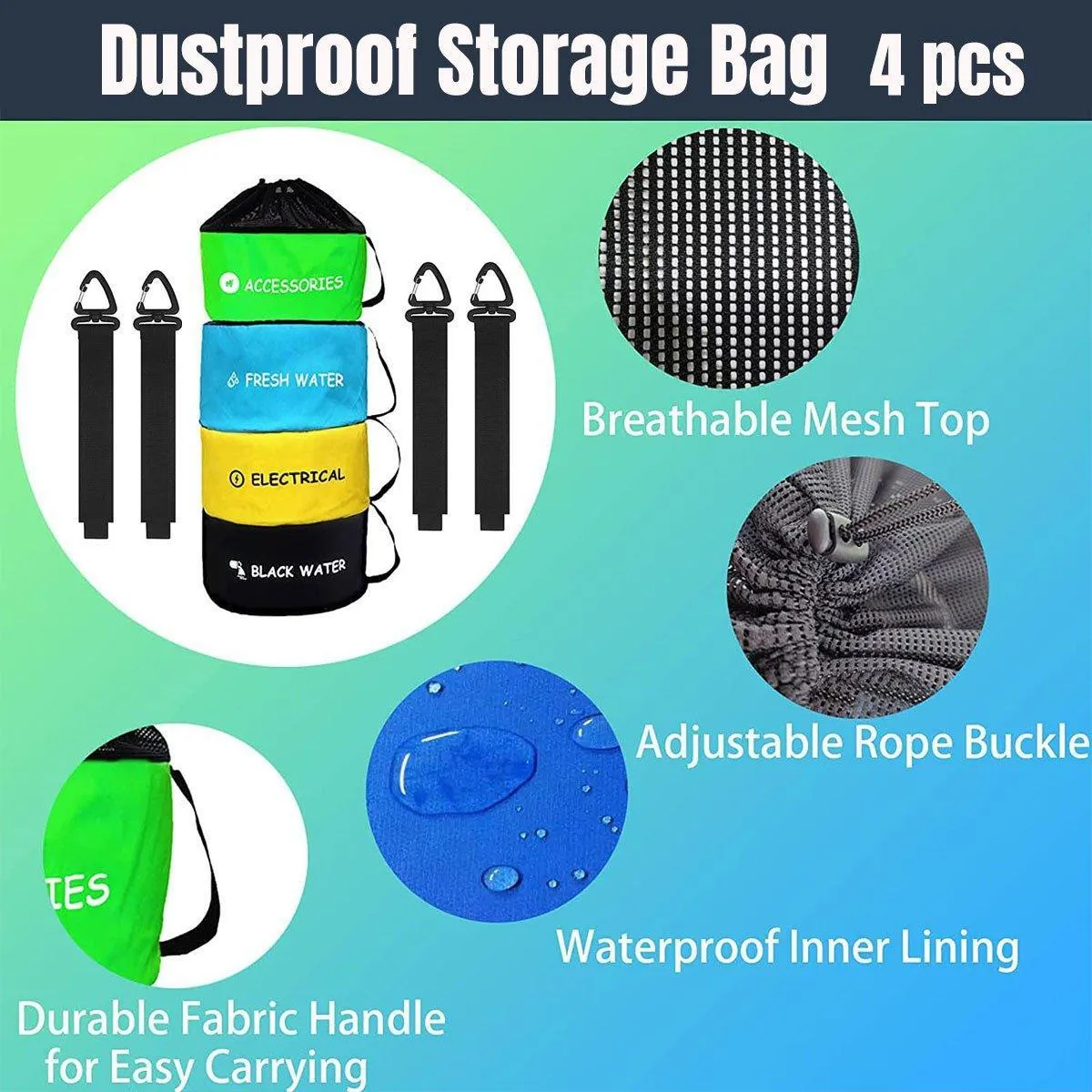 4PCS Caravan Camping RV Hose Bag Cable Storage Organizer for Water Hose Cord