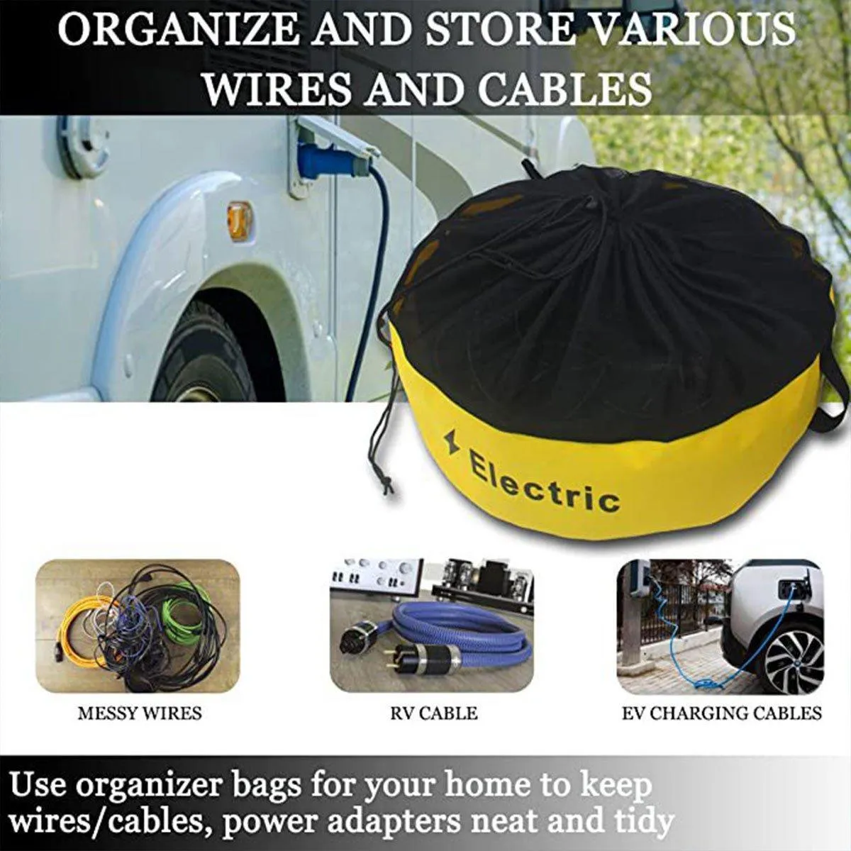 4PCS Caravan Camping RV Hose Bag Cable Storage Organizer for Water Hose Cord