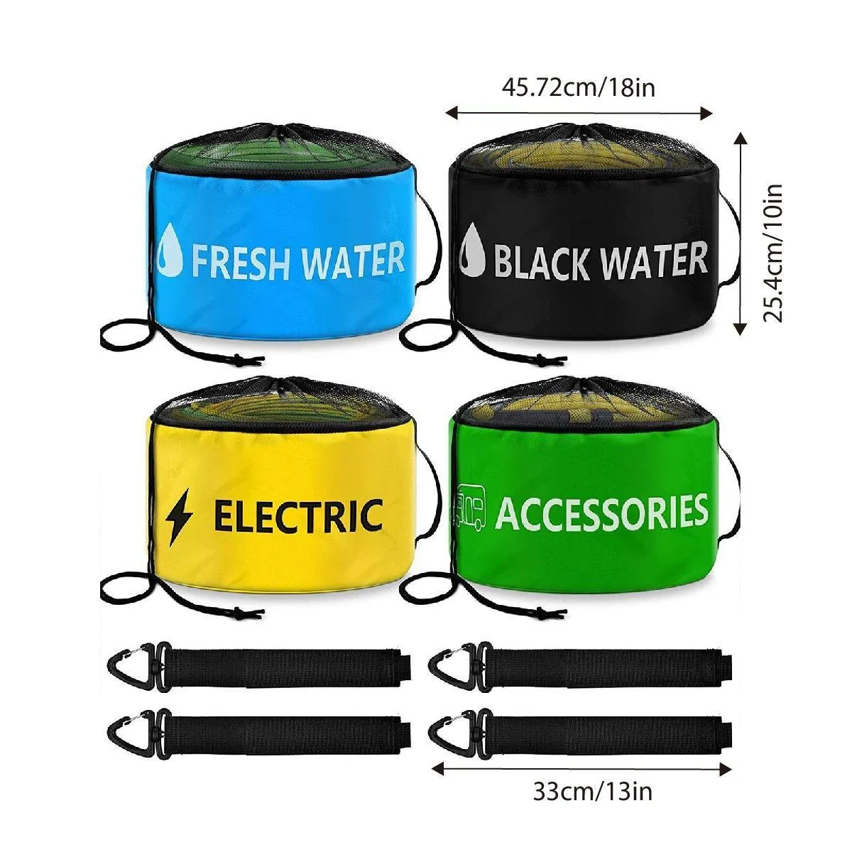 4PCS Caravan Camping RV Hose Bag Cable Storage Organizer for Water Hose Cord