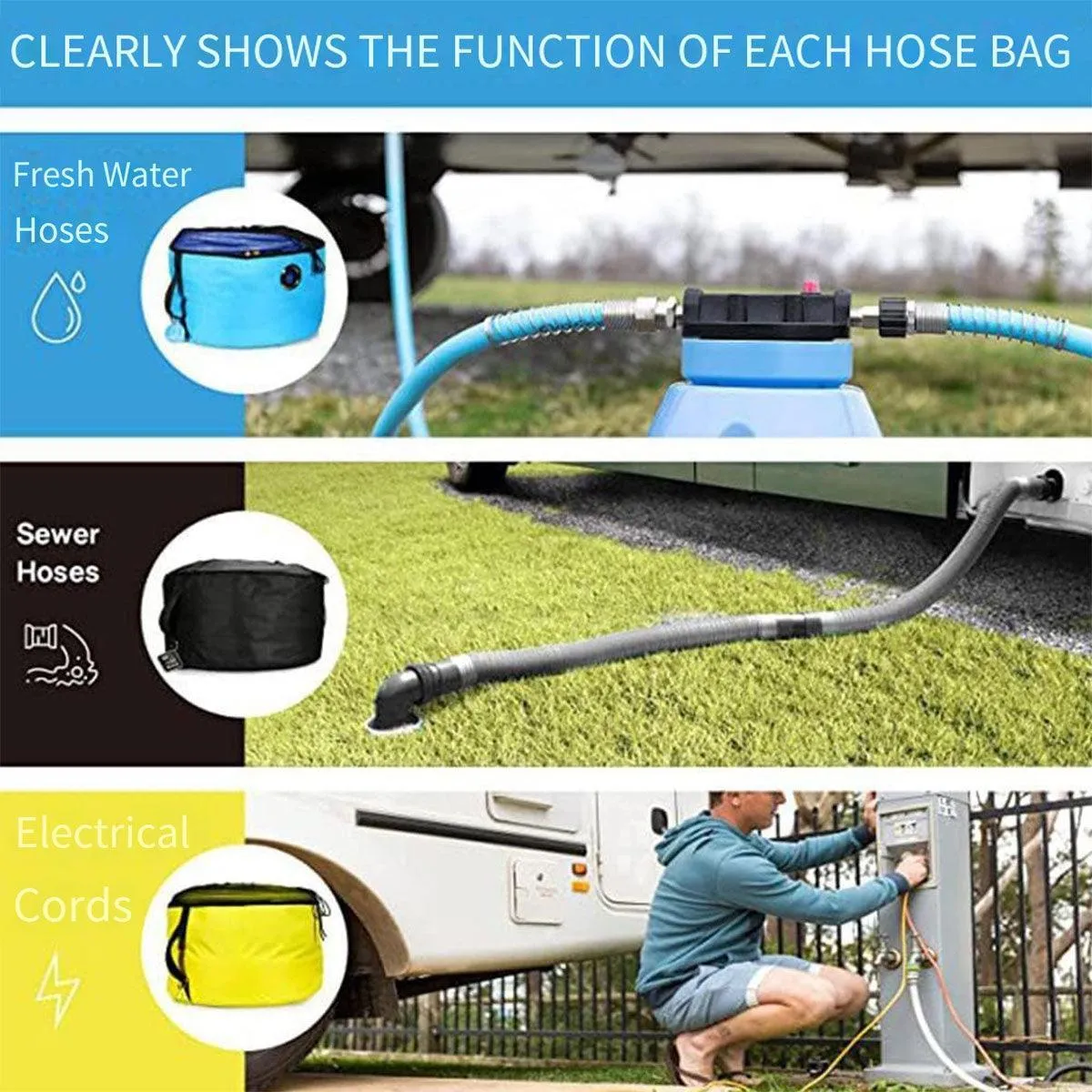 4PCS Caravan Camping RV Hose Bag Cable Storage Organizer for Water Hose Cord