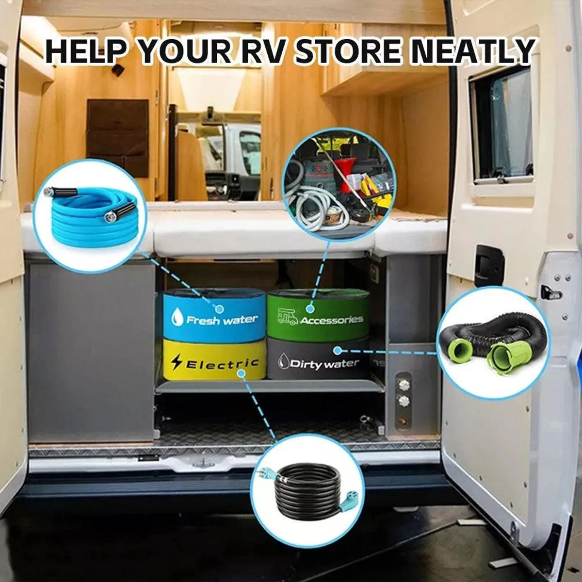4PCS Caravan Camping RV Hose Bag Cable Storage Organizer for Water Hose Cord
