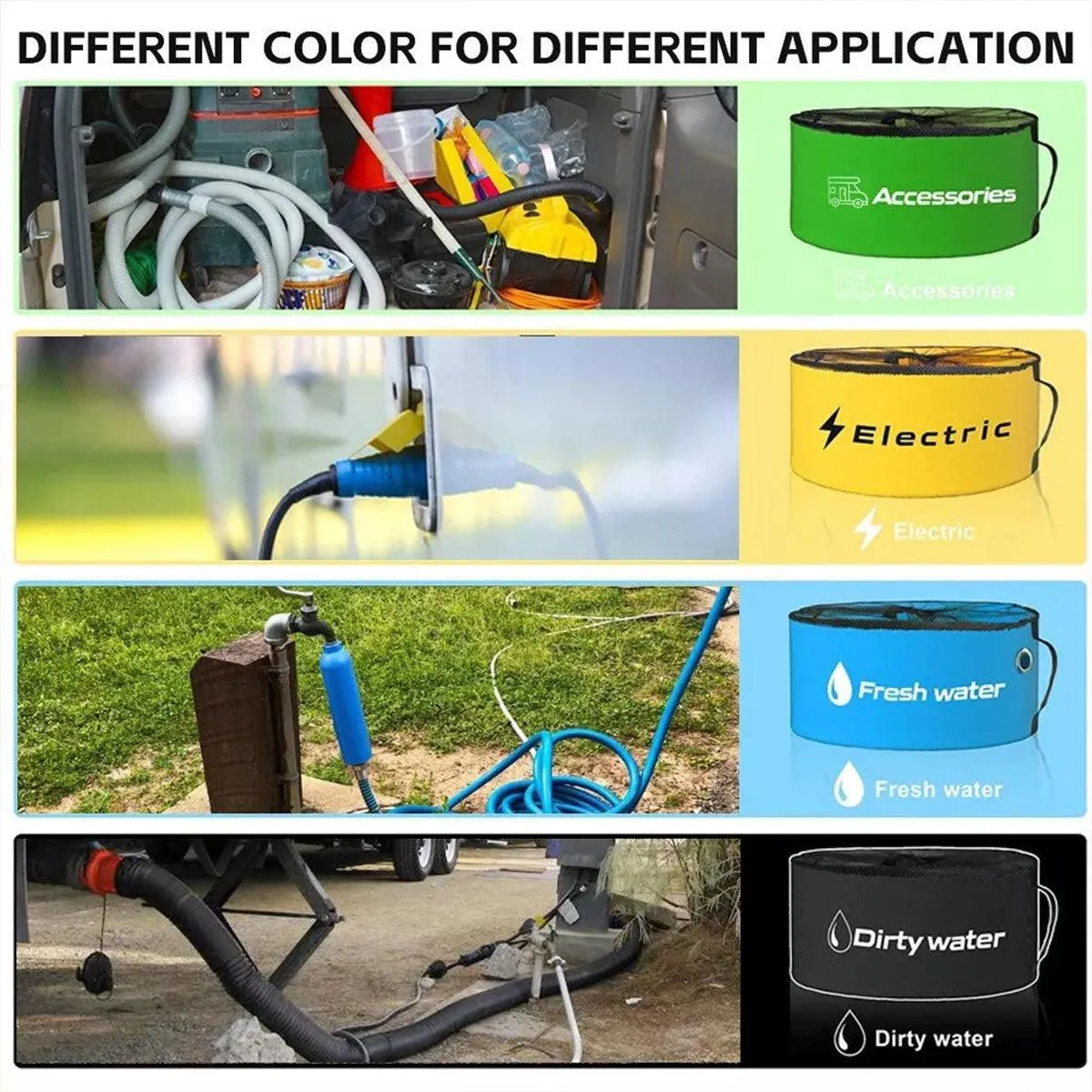 4PCS Caravan Camping RV Hose Bag Cable Storage Organizer for Water Hose Cord