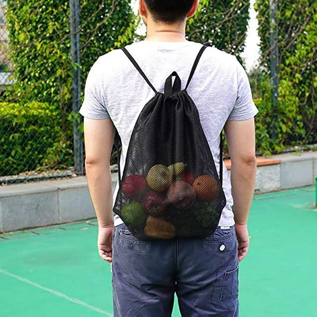 4X Heavy Duty Mesh Drawstring Bag Gym Equipment Storage Bag for Beach Swimming