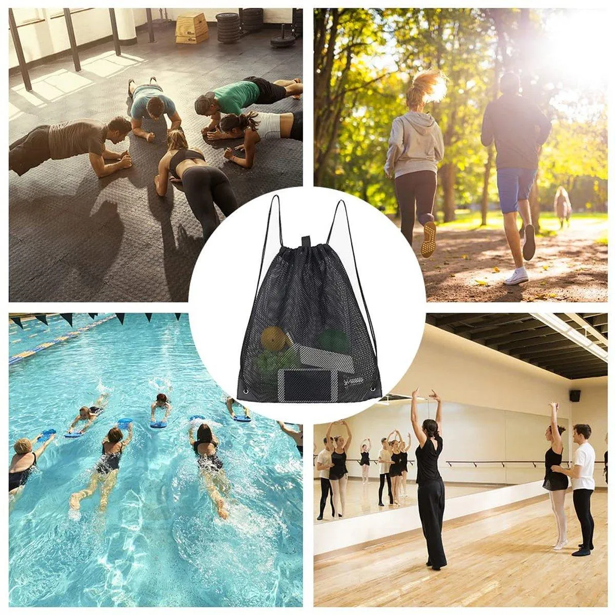 4X Heavy Duty Mesh Drawstring Bag Gym Equipment Storage Bag for Beach Swimming