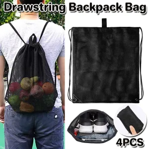 4X Heavy Duty Mesh Drawstring Bag Gym Equipment Storage Bag for Beach Swimming
