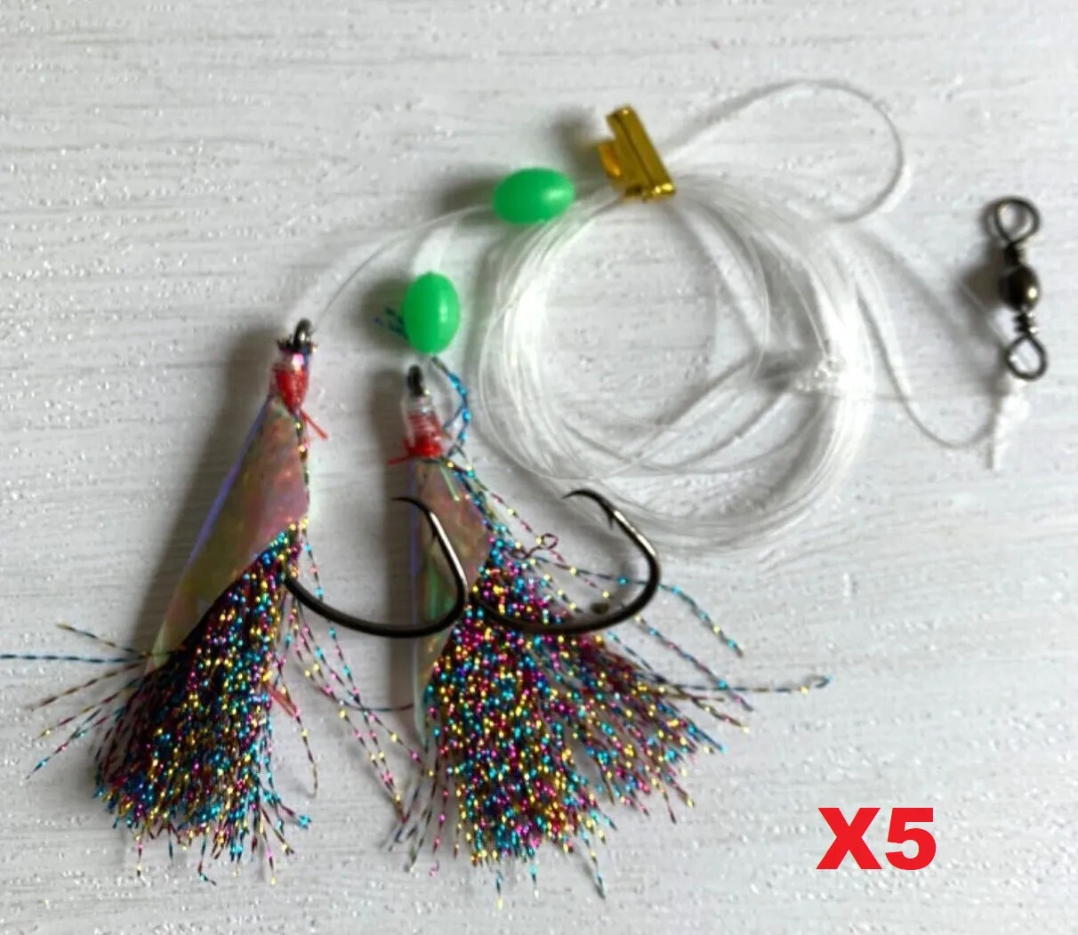 5 x 5/0 Custom Designed Snapper Fishing Rigs In 5 Colours Tackle