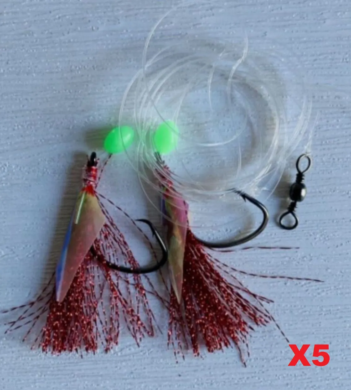 5 x 5/0 Custom Designed Snapper Fishing Rigs In 5 Colours Tackle