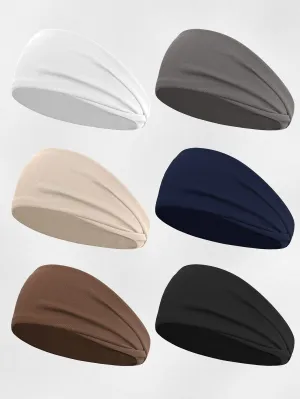 6pcs/Set Solid Color Elastic Sports Headbands