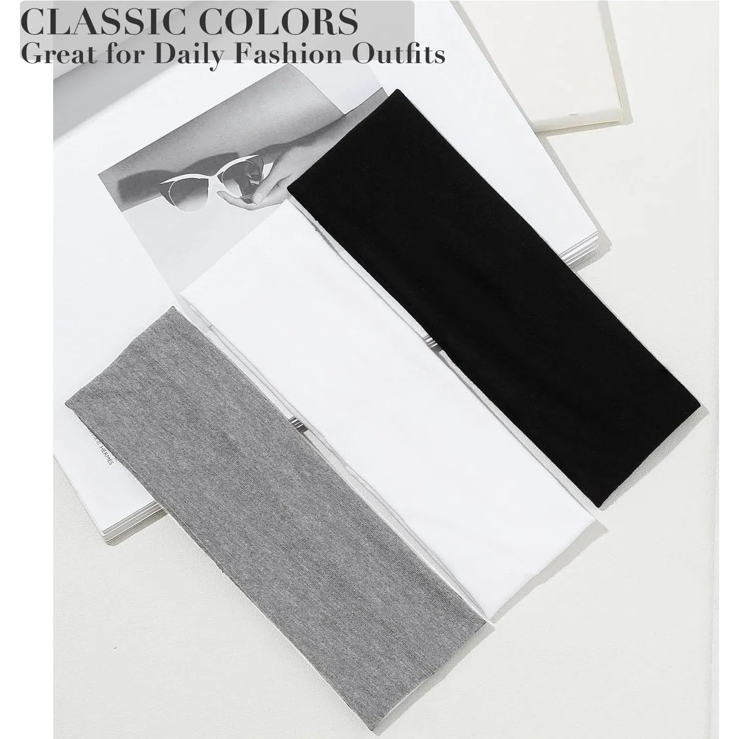 7cm Wide Black Headbands for Women Men, Yedtreg 2pack Fashion Head Bands for Women's Hair, Soft Fabric Stretchy Hair Bands for Makeup, Yoga, Running, Sports