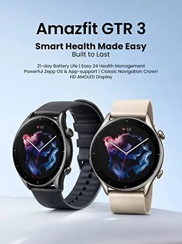 Amazfit GTR 3 Smart Watch 46mm for Android iPhone, 21-Day Battery Life, Alexa Built-in, GPS, Fitness Tracker with 150  Sports Modes, AMOLED Display, Heart Rate Sleep Health Tracker, Black