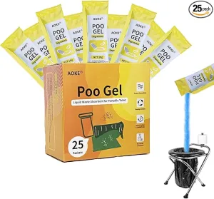 AOKE Portable Toilet Absorbent Gel Powder - 25 Pack Poo Deodorizing Treatment for Outdoor Camping and Hiking