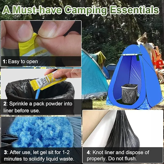 AOKE Portable Toilet Absorbent Gel Powder - 25 Pack Poo Deodorizing Treatment for Outdoor Camping and Hiking
