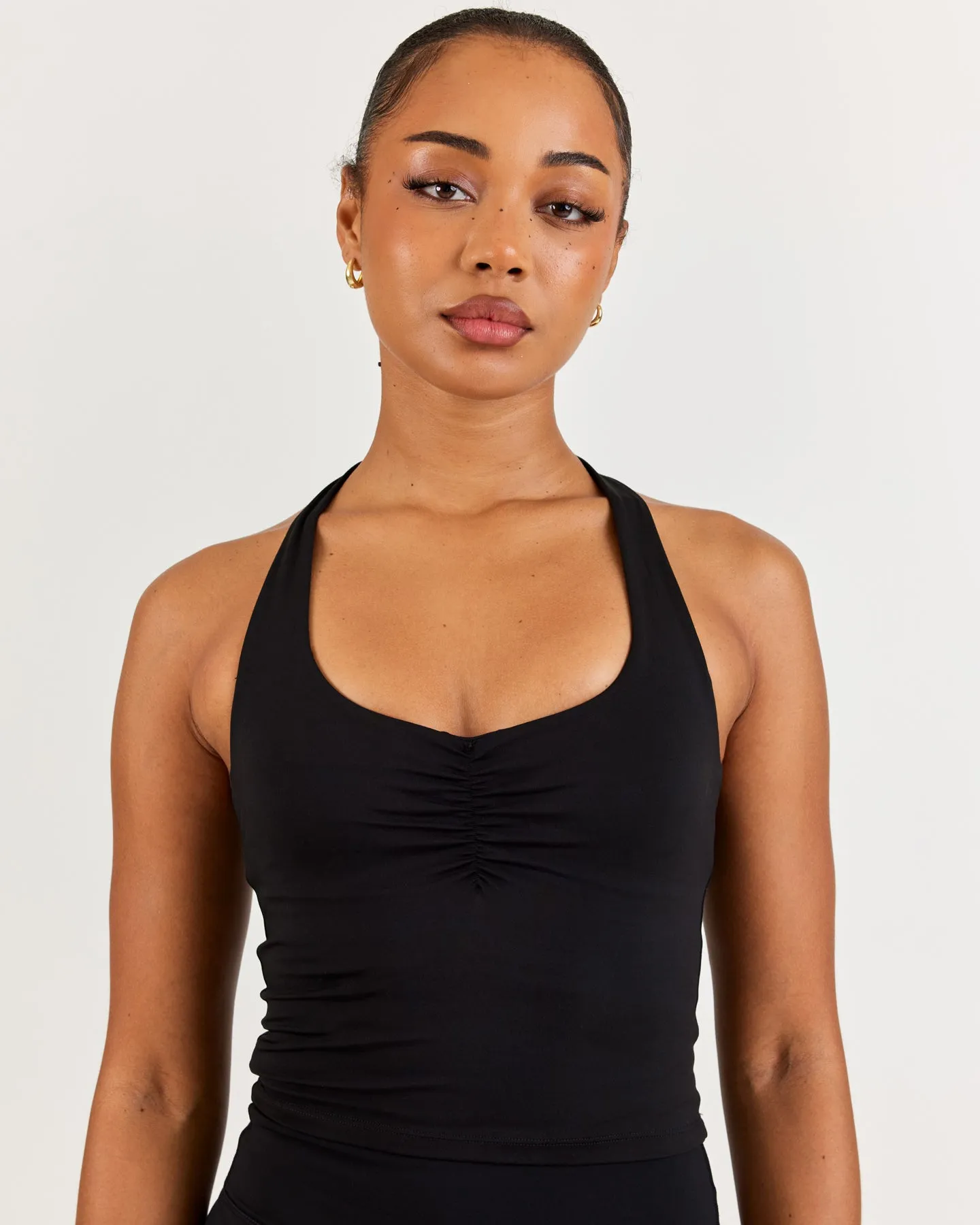 Aura Halter Scrunch Tank - Black