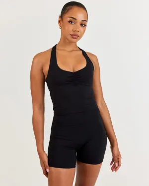 Aura Halter Scrunch Tank - Black