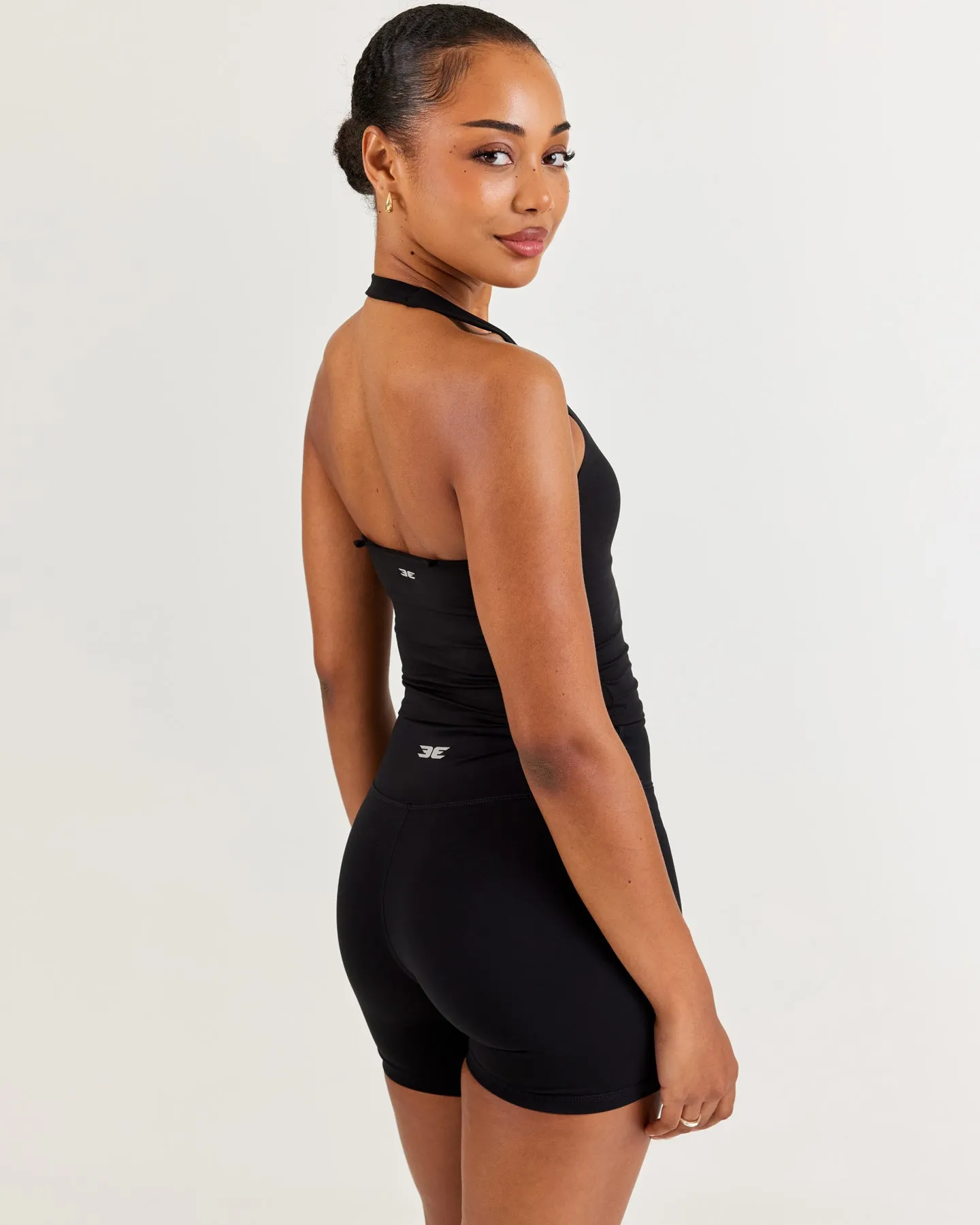 Aura Halter Scrunch Tank - Black