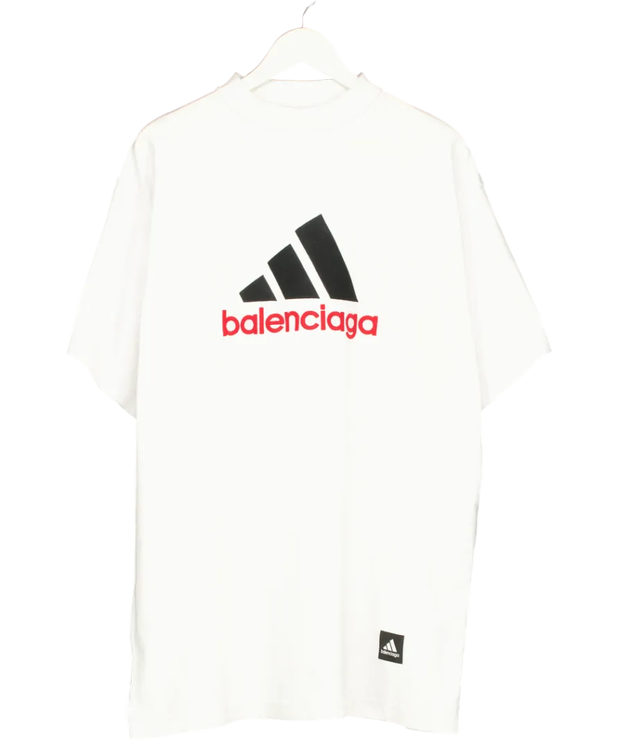 Balenciaga x Adidas White Logo Print T-shirt UK L