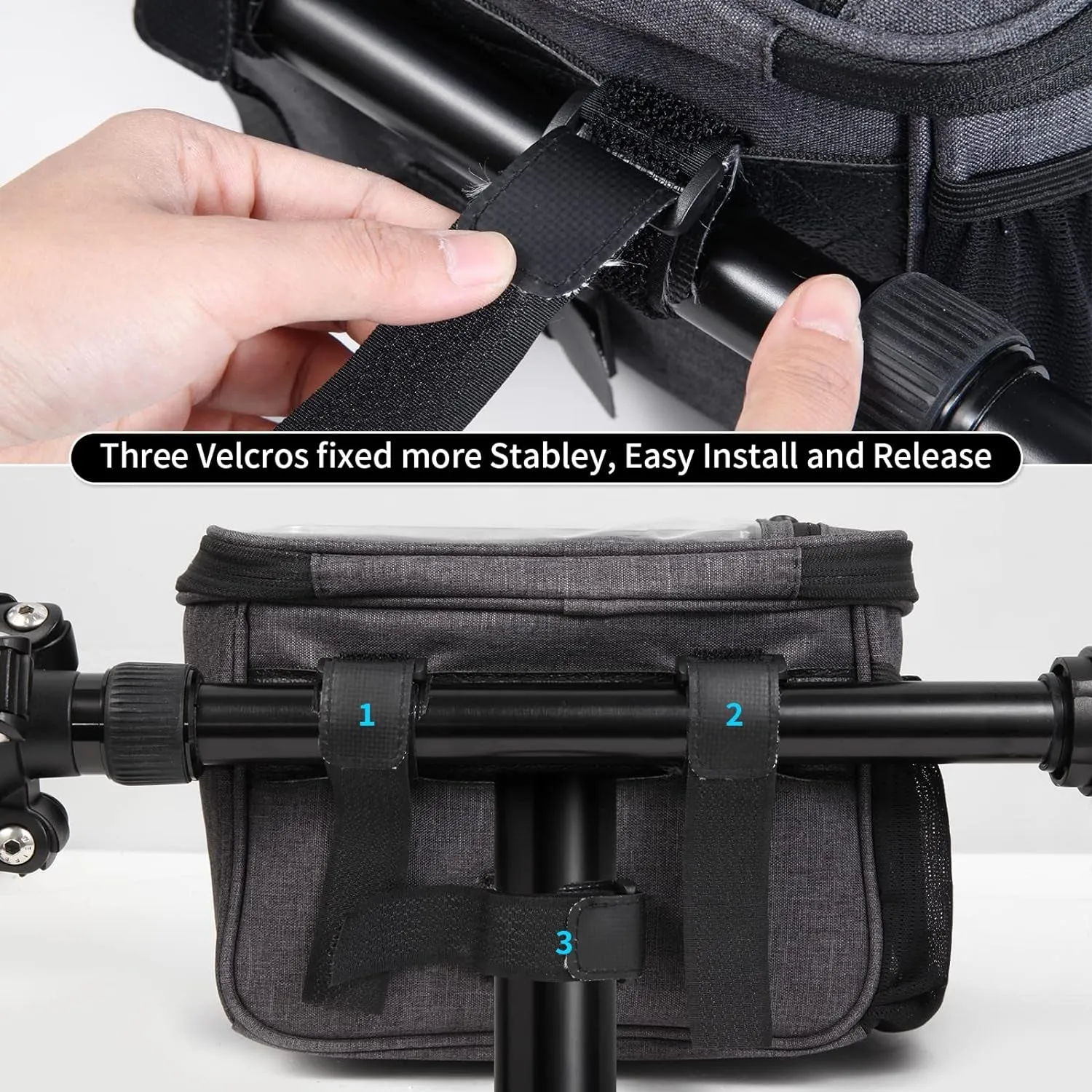 Bike Handlebar Bag,Large Bicycle Front Storage Pouch Bag,6.5 Inch Transparent Pouch with Shoulder Strap