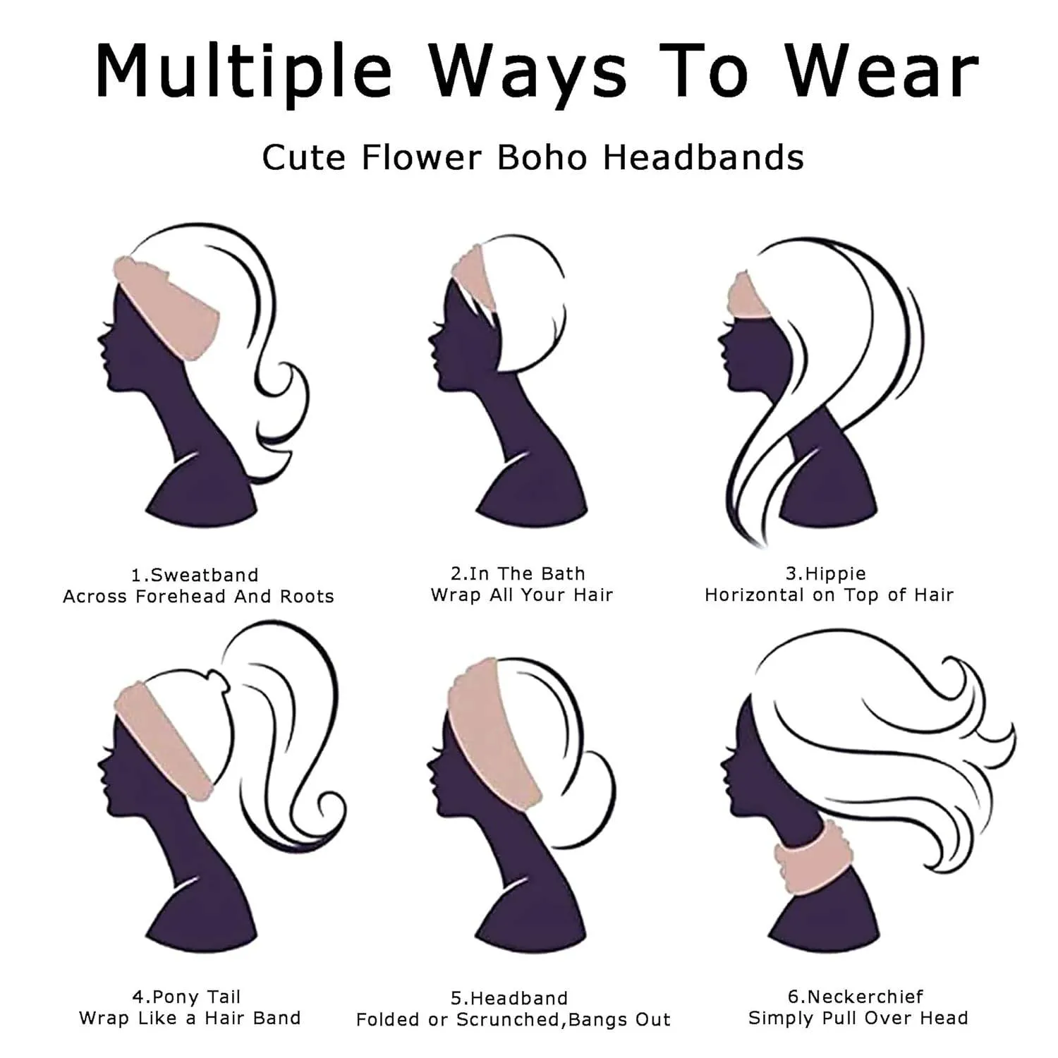 Boho Headbands For Women Fashion Stretch Wide Hair Bands Knoted Turban Head Bands Yoga Running Sweatband Elastic Headband Stylish Wrap Headbands Hair Accessories for Teen Girls 4 Pack
