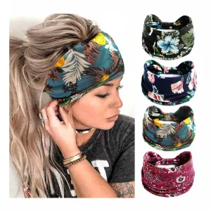 Boho Headbands For Women Fashion Stretch Wide Hair Bands Knoted Turban Head Bands Yoga Running Sweatband Elastic Headband Stylish Wrap Headbands Hair Accessories for Teen Girls 4 Pack