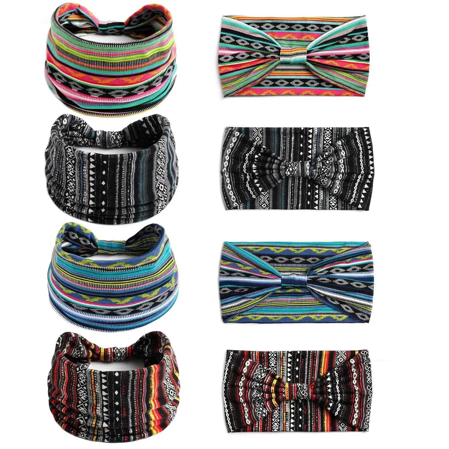 Boho Headbands For Women Fashion Stretch Wide Hair Bands Knoted Turban Head Bands Yoga Running Sweatband Elastic Headband Stylish Wrap Headbands Hair Accessories for Teen Girls 4 Pack