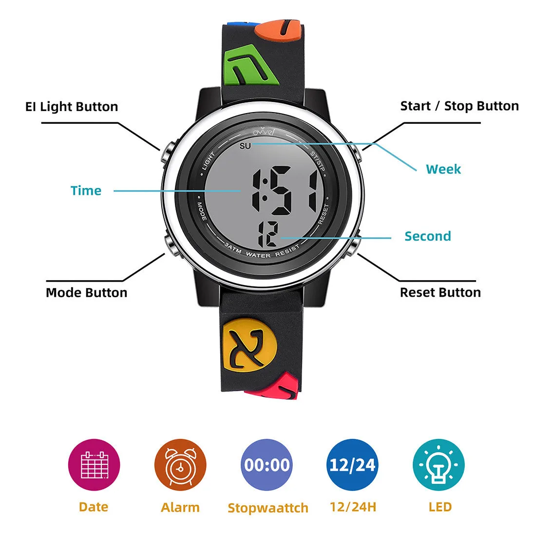 Boys Digital Sports Watch with many features - Aleph Beis