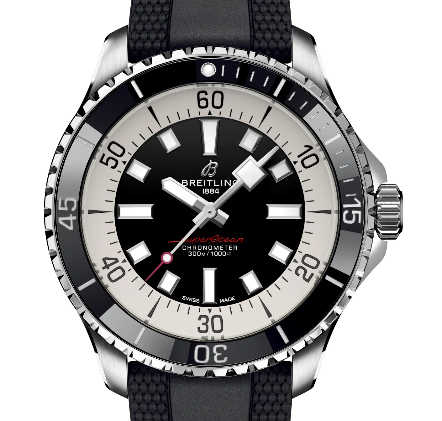 Breitling Superocean Black on Rubber Watch, 44mm