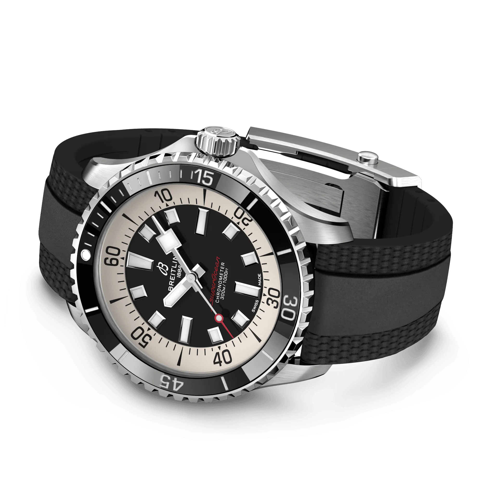 Breitling Superocean Black on Rubber Watch, 44mm