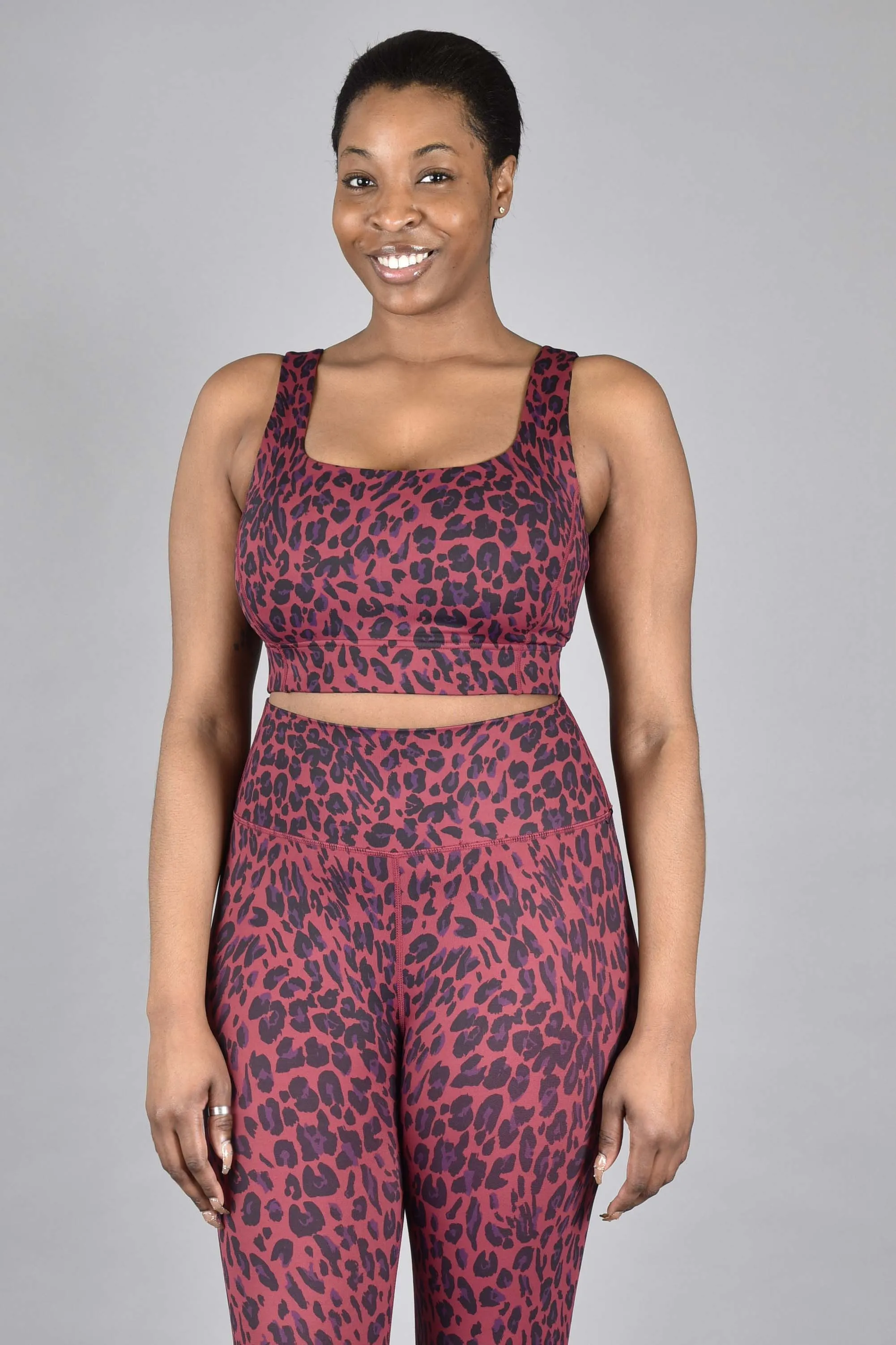 Brigitte Recycled Luxe Longline Bra in Red Velvet Leopard