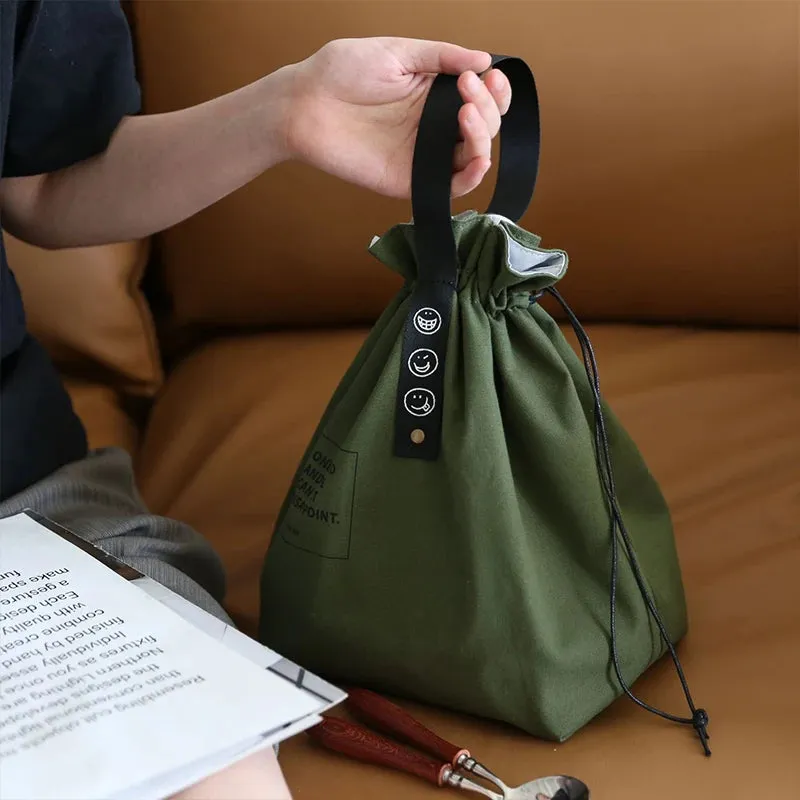 Canvas Lunch Bag - Stylish and Portable Bento Box Handbag for Outdoor Picnics and School Lunches