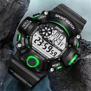Casual Men's Sports Style Silicone Strap Electronic Watch, 24H Date Week Chronograph Stopwatch Alarm Luminous Multifunctional Wristwatches FS